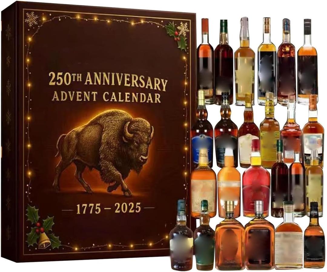 Whiskey Advent Calendar 2025, 24 Days of Premium Whiskey Pendants, 3D Stereo Design Christmas Countdown, Exclusive Holiday Countdown Gift Box for Men & Women