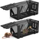 Qualirey 2 Pack Humane Rat Trap 9.8 Inch Upgraded Chipmunk Rodent Squirrel Trap with Adhesive Pre Baited Glue Boards Small Live Animal Catch and Release Hamsters Live Cage for Outdoor Indoor Home