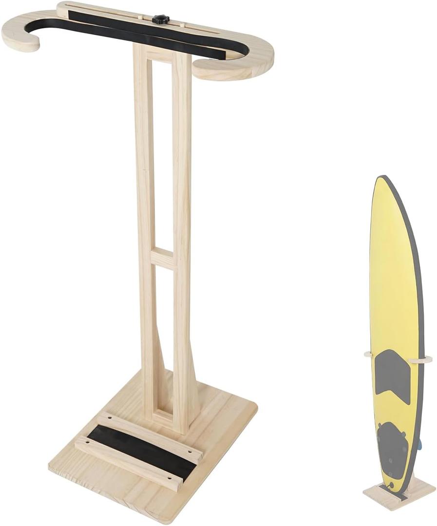 Surfboard Stand Racks, Indoor Display Stand Shortboard and Longboard Organizer Floor-Standing Design, Storage & Display for Surfboard and Skimboard (Bamboo, Brown)