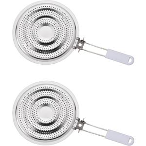 HIC Kitchen Heat Diffuser Reducer Flame Guard With Removable Handle, Stainless Steel, Distributes Heat Evenly And Reduces Scorching, For Gas Electric Glass Stovetops, 8.25-Inch, Set of 2
