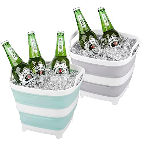 2 Pack Collapsible Tub, Foldable Ice Tub for Beer and Champagne, Portable Tub for House Cleaning, Car Washing, Garden, Camping and Beach, 1.59 Gal / 6L Each