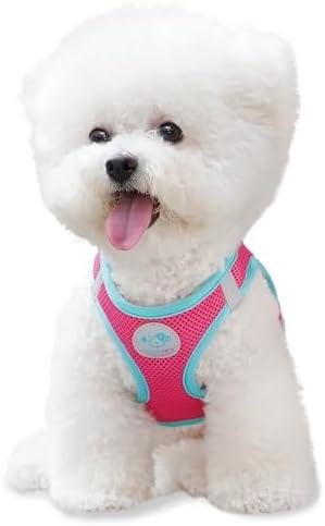 PHOEPET Step-in Dog Harness,Reflective Adjustable Dog Vest Harness, Soft Pet Walking Jacket with 2 Metal Leash Hooks for Dog and Cat(Pink Base & Green Straps,XS)