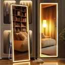 WINNICE Full Length Mirror with Lights, 56" x 16" LED Lighted Floor Standing Body Mirror, Dimmable & 3 Color Lighting for Bedroom, Cloakroom, Dressing Room, Tempered Glass, Square White