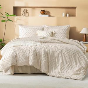 Litanika Beige King Size Comforter Set with Sheets - 7 Pieces Bed in a Bag King Boho Tufted Complete Beddding Sets with Comforter, Sheets, Pillowcases & Shams (King (104"x90"))