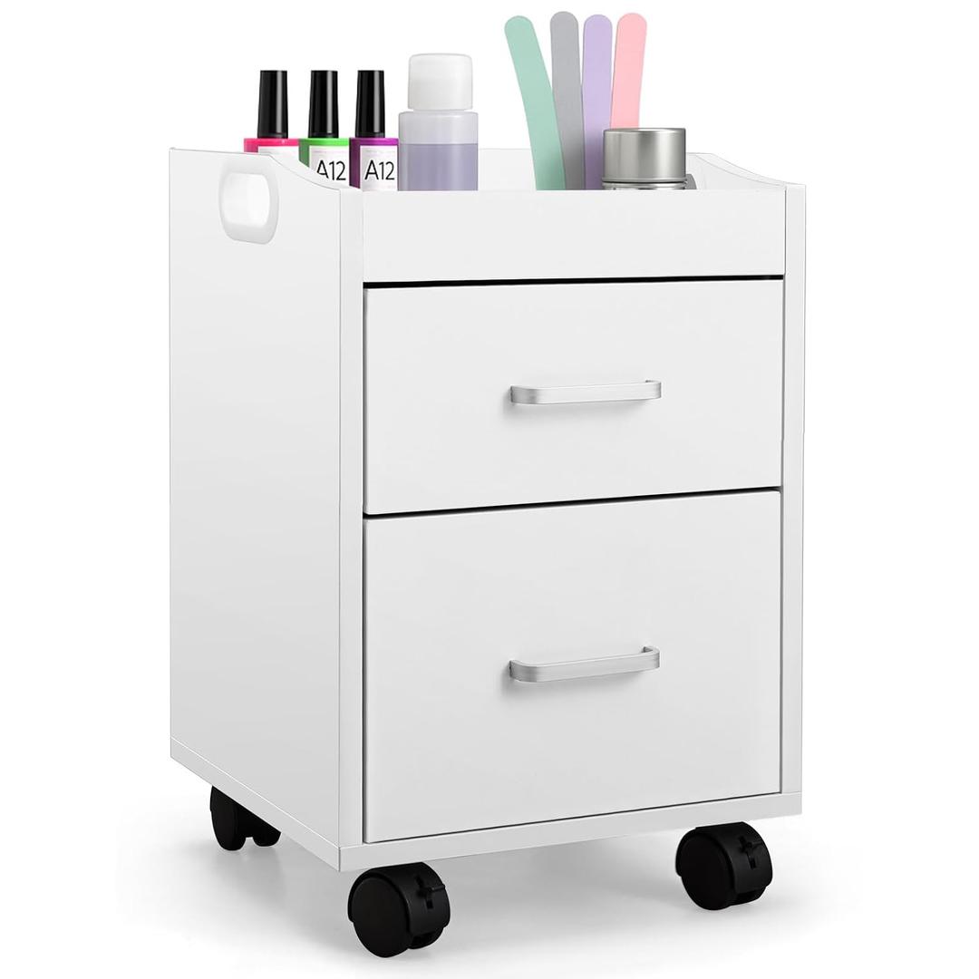 Geelin Pedicure Trolley Cart 14"x13"x19" Portable Double Layer Pedicure Station with Wheels for Nail Salon, Spa, Beauty Salon, Home Bathroom Manicure Pedicures Equipment(White)