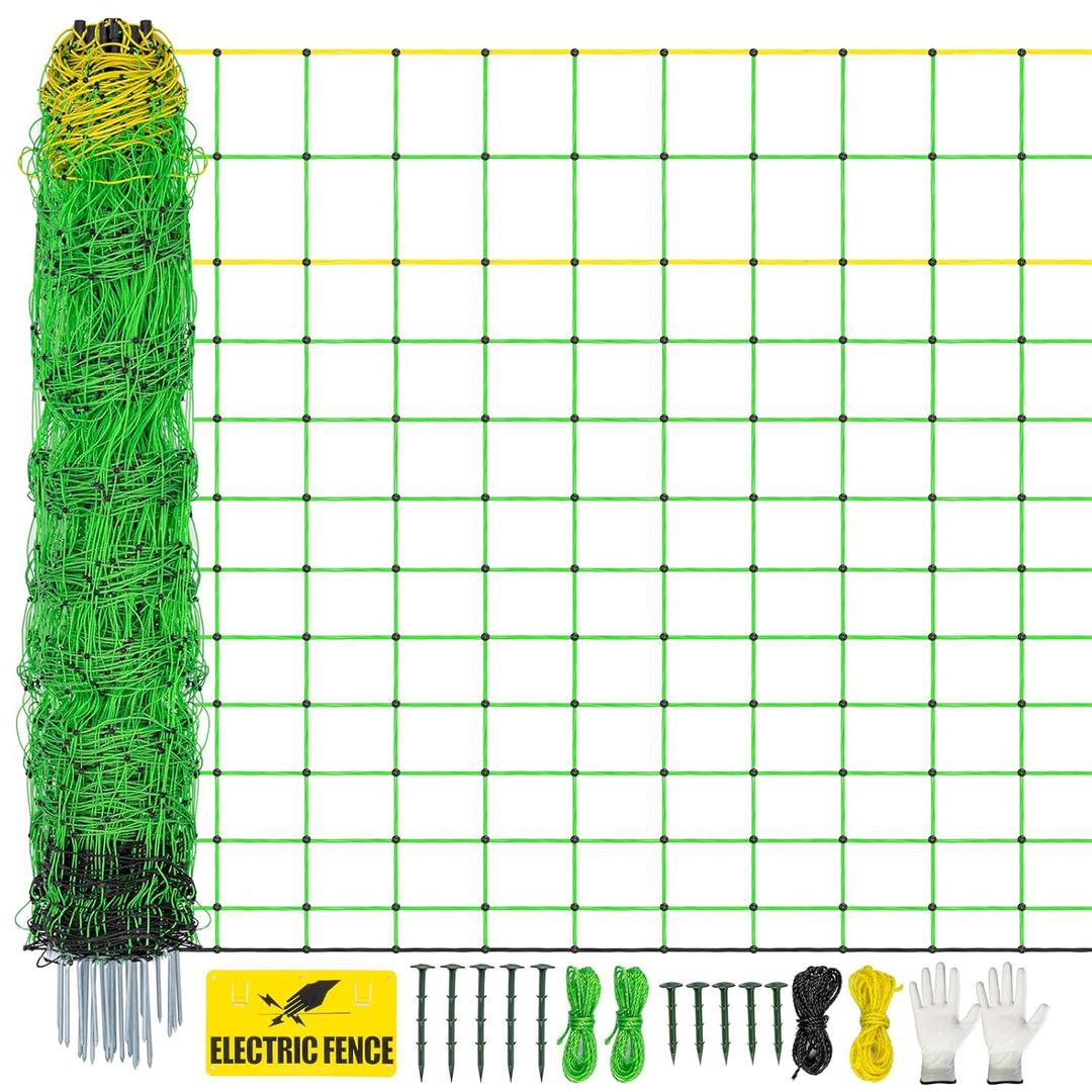 LMRSTOO Electric Fence Netting, Livestock Neting, 49.6" x 164' Portable Electric Net Fence for Goats, Sheep, Lambs, Hogs in Backyards, Farms, Ranches, Homesteads and Gardens, (14 Posts, 2 Spikes, Green)