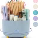 SKYDUE 360 Degree Rotating Desk Organizer, Dual-Purpose Pencil Pen Holder, Rotating Desk Pen Organizer with 5 Slots, Pencil Cup for Office, School, Home (Airy Blue)