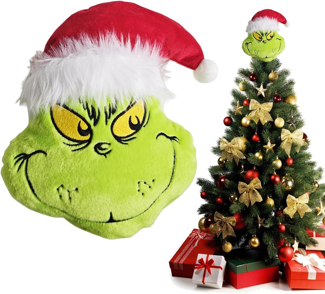 Christmas Tree Top Decorations, 9 Inches Large Velvet Christmas Tree Ornaments with Santa Hat for Home Indoor Party