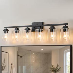 Matte Black Bathroom Light Fixtures, 6-Light Vanity Lights over mirror
