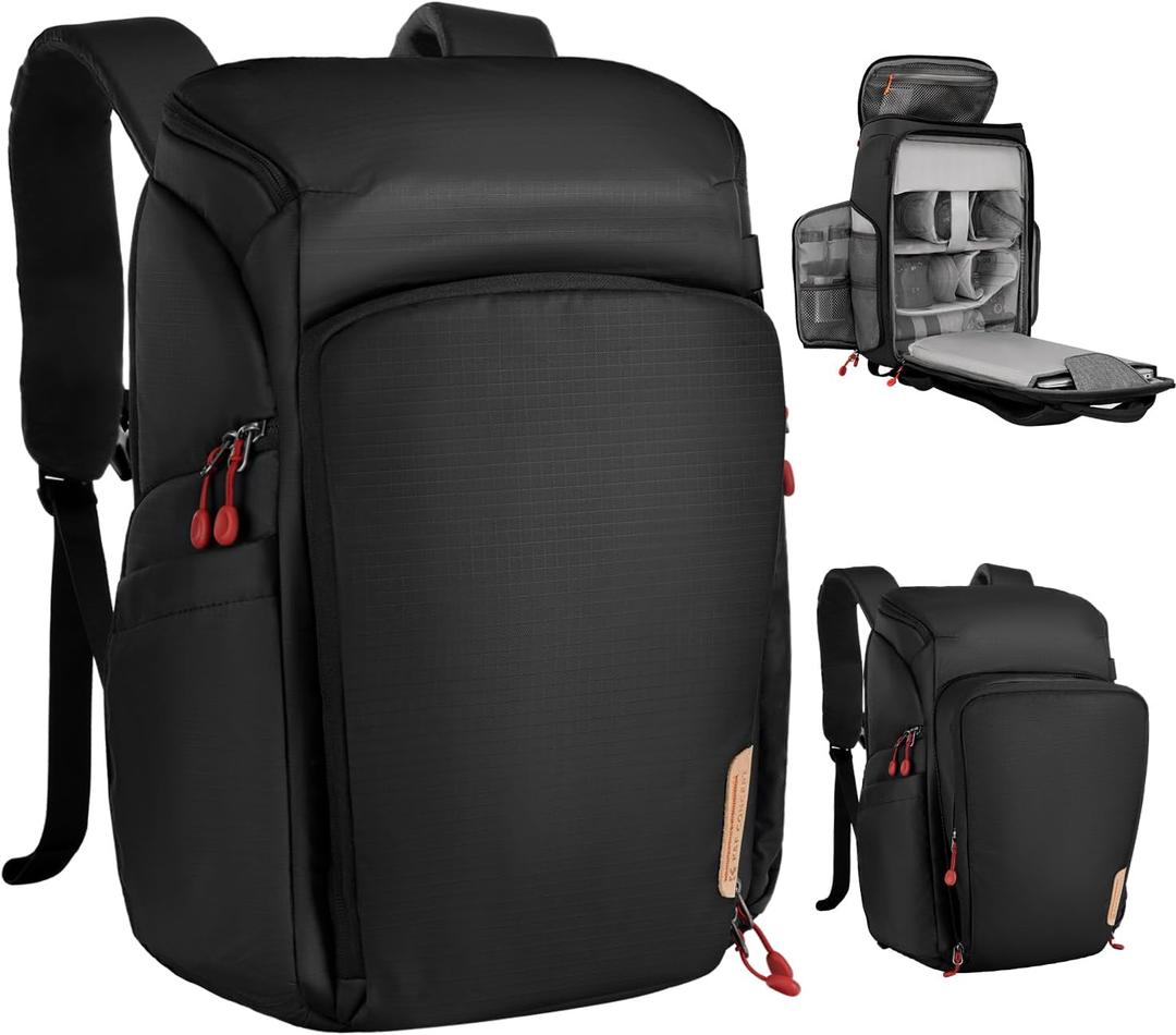 K&F CONCEPT Camera bags Waterproof 25L Large Capacity Camera Case with Raincover Camera Case 15.6 Inch Laptop Compartment Compatible with Canon/Nikon/Sony/DJI Mavic Drone Travel Camera Backpack