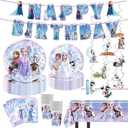 90 Psc Frozen Birthday Party Supplies Set, Pink Theme, with Banner, Plates, Cups, Utensils, Napkins, Tablecloth