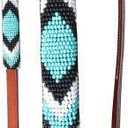 Showman 4' Leather Over Under Whip w/Teal, Black & White Beaded Overlay