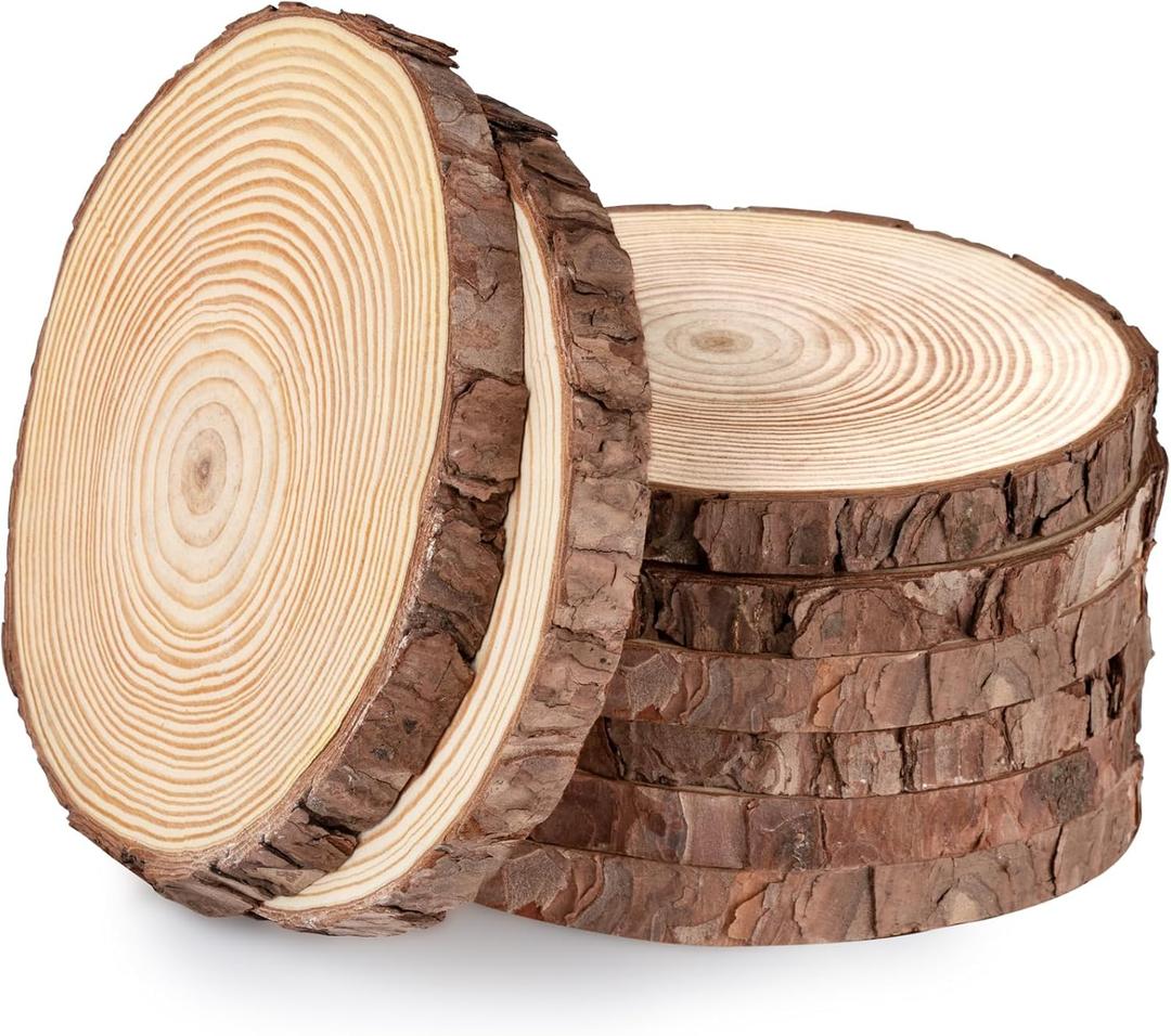 Lemonfilter Natural Wood Slices 8 Pcs 6.3-6.7 Inches Craft Wood Kit Wooden Circles Unfinished Log Wooden Rounds for Arts Crafts Vintage Wedding Ornaments DIY Projects
