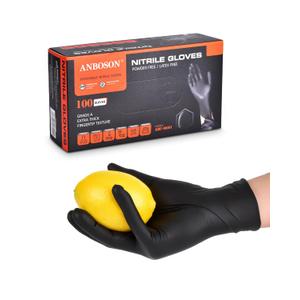 ANBOSON Nitrile Gloves ISO 13485 - Food Gloves - Textured Finger 2X Grip Powder Free and Latex Free 6 Mil Rubber Gloves for Chef, Fisher, Butcher - Kitchen, Hotel and Bakery - Medium, Black of 100 Pcs