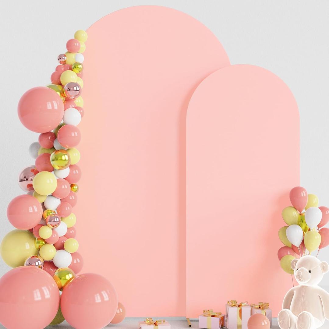Wokceer Wedding Arch Backdrop 7.2FT, 6FT Set of 2 Spandex Fitted Blushing Pink Covers for Round Top Chiara Stands - Birthday Party Ceremony Decor