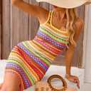 PRETTYGARDEN Womens 2026 Summer Mini Dresses Square Neck Sleeveless Tank Bodycon Striped Boho Sundress Beach Vacation Outfits (L)