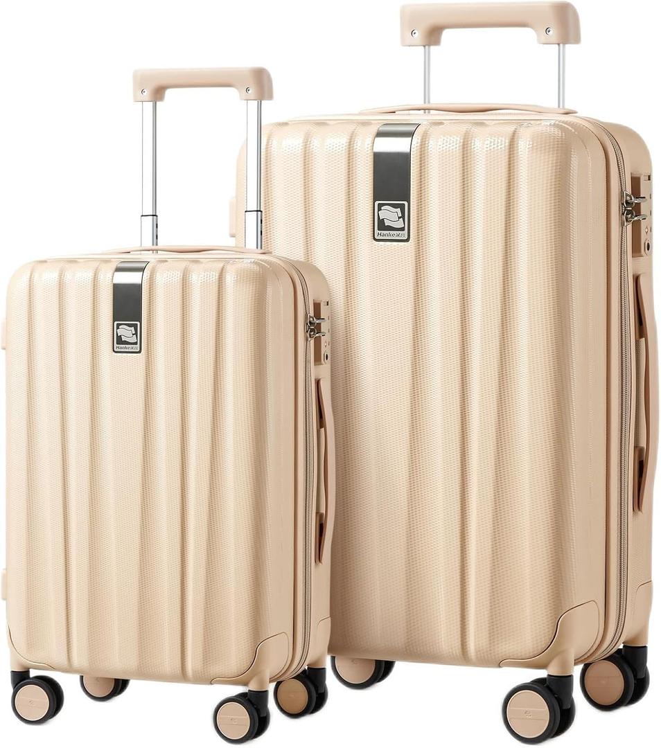Hanke Luggage Sets 2 piece Carry On Luggage with Wheels PC Hard Shell Suitcases Lightweight Checked Travel Luggage Large Travel Suitcase Woman Men 20/29 Inch(Cuba Sand)