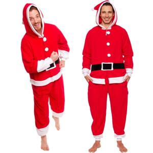 Funziez! Slim Christmas Adult Onesie - Fun Holiday Costume - Santa Clause and Reindeer One Piece for Adults, Women and Men (Large)