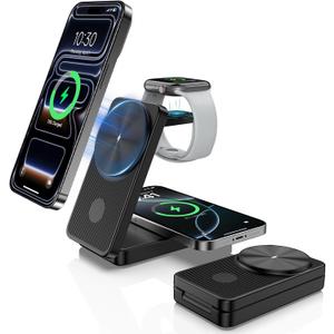 Wireless Charger for Apple Charging Station, Dual MagSafe Charger for iPhone 17/17 Pro/17 Pro/iPhone 16 Pro Max//AirPods, 3 in 1 Foldable iPhone Charging Station, Watch Charger for Apple iWatch Series