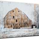 YHSKY ARTS Rustic Barn Hand Painted Textured Canvas Wall Art, Farmhouse Winter Landscape Painting for Home Decor (47.2"L x 35.5"W)