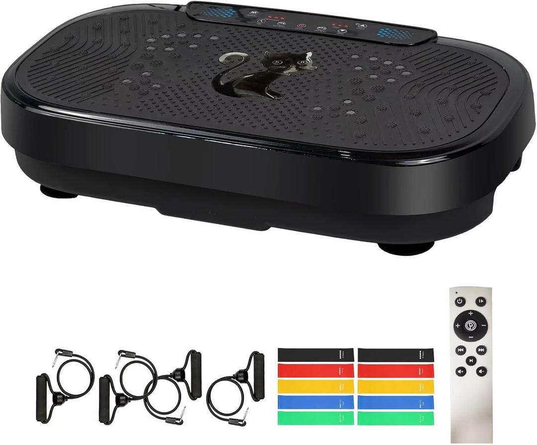 Vibration Plate Exercise Machine, 999 Levels Full Body Workout Vibrating Plate for Lymphatic Drainage Weight Loss, High-Intensity Vibration Plate with Resistance Bands Bluetooth, Max Weight 500 Lbs