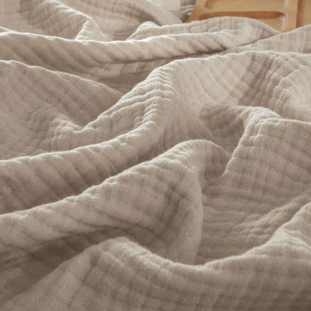 PHF 100% Cotton Muslin Blanket King Size 108"x90", 4-Layer Lightweight Gauze Throw, Breathable Cloud-Soft Minimalist Blanket for Bed, Couch, Camping & Baby, Taupe, Ideal Gift