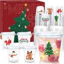 12oz Christmas Disposable Plastic Cups with Strawless Sip Lids-Xmas Tree Santa Reindeer Snow Cold Drinks, Coffee, Beer, Drinks, Ice Cream, Drinking Cups for Party Supplies. (100)