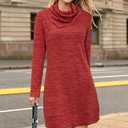 STYLEWORD Women's 2026 Winter Dress Tunic Tops for Leggings Long Sleeve Sweater Cowl Neck Fashion Shirt Dress (Red, XL)