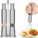 Salt and Pepper Grinder Set,Small Stainless Steel Manual Salt Grinder,Thumb Refillable Mini Salt Grinders Shakers With Base For Kitchen, Home, Travel, Camping, Cooking(Silvery)