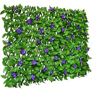 Expandable Fence Privacy Screen for Balcony Patio Outdoor,Decorative Faux Ivy Fencing Panel,Artificial Hedges (Single Sided Leaves) (1, Green Flowers)