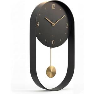 Driini Modern Pendulum Wall Clock - Black and Gold Decorative Wall Clock with Pendulum - Modern Minimalist Metal Wall Clock for Living Room Dcor - Silent Battery Operated Wall Clock
