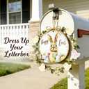 8 Inch Spring Door Hanger, Wooden Bunny Rabbit Decor for Front Door, Waterproof Rustic Spring Wreath Sign for Farmhouse Patio Lawn Indoor Outdoor Decoration (White)