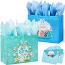 YANGTE 2-Pack 13" Large Easter Gift Bags with Tissue Paper, Reusable Non-Woven Bags with Handles for Kids' Egg Hunts and Party Supplies