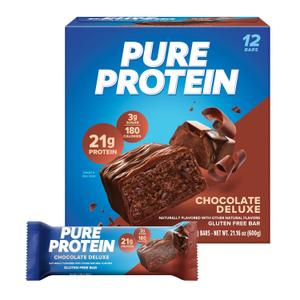 Pure Protein Chocolate Deluxe Protein Bars 21g Protein, 3g Sugar, 190 Calories (12 count) Low Sugar* High Protein Snack - Gluten Free - Perfect for a Healthy Snack (EXP 06/08/27)