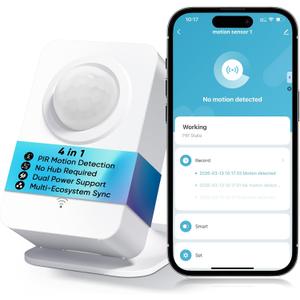 WiFi Motion Sensor, Smart PIR Motion Detector with Real-Time App Alerts, 128 Wide Angle & 8m Range, No Hub Required, Works with Smart Life/Tuya, Battery or USB Powered for Home Security Automation