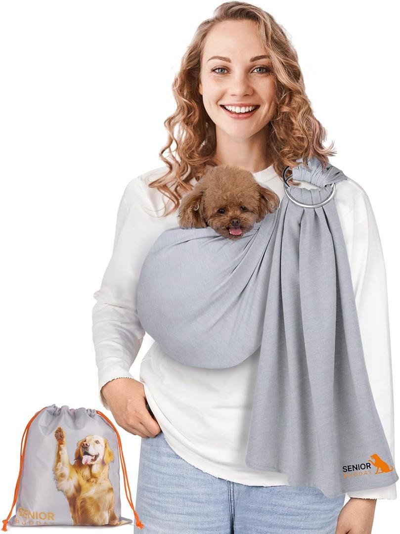 Dog Sling Carrier for Small Dogs,Pet Carry Slings Front Pack,Puppy/Cat Up to 10lbs,Soft Cotton,Adjustable Wrap,Anti Pet Anxiety,Hands Free (Light Grey)