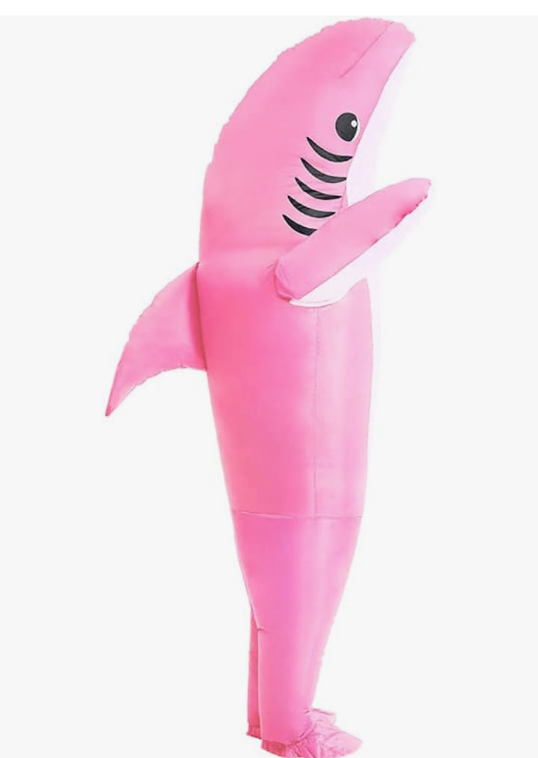 IHGYT Inflatable Shark Costume Air Blow up Jaws Jumpsuit Fancy Dress Funny Carcharias Suit for Cosplay Party