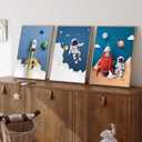 3 Pcs Space Nursery Canvas Wall Art Whimsical Outer Space Astronauts Rocket Kid Painting Pictures Wall Decor Poster Print Artwork for Boys Room Kids Room Decoration Unframed