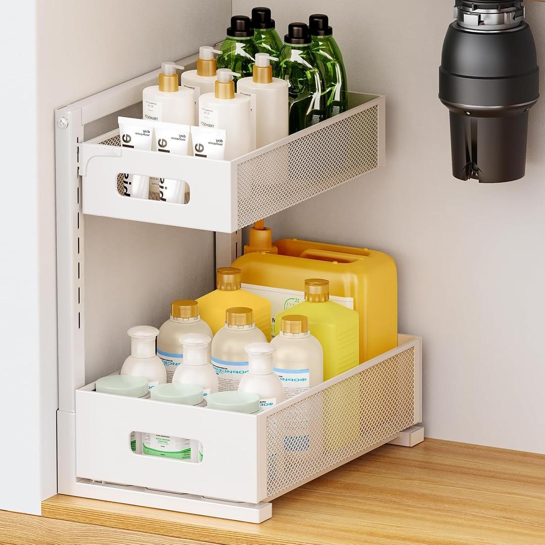 Under Sink Organizer 2 Tier, Adjustable Height Under Sink Organizers and Storage, Smooth & Silent Sliding Out Metal Drawer for Kitchen Bathroom Pantry Cabinet Closet (White, 1 Pack) Under Sink Organizer 2 Tier, Adjustable Height Under Sink Organizers and Storage, Smooth & Silent Sliding Out Metal Drawer for Kitchen Bathroom Pantry Cabinet Closet (White, 1 Pack)