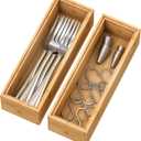 Bamboo Kitchen Drawer Organizer,Stackable Silverware Tray Utensil Organizer Cutlery Holder for Kitchen,Wooden Storage Box for Bathroom, Multi-Use Storage Bins Dividers for Office(9x3x2.5 inch)