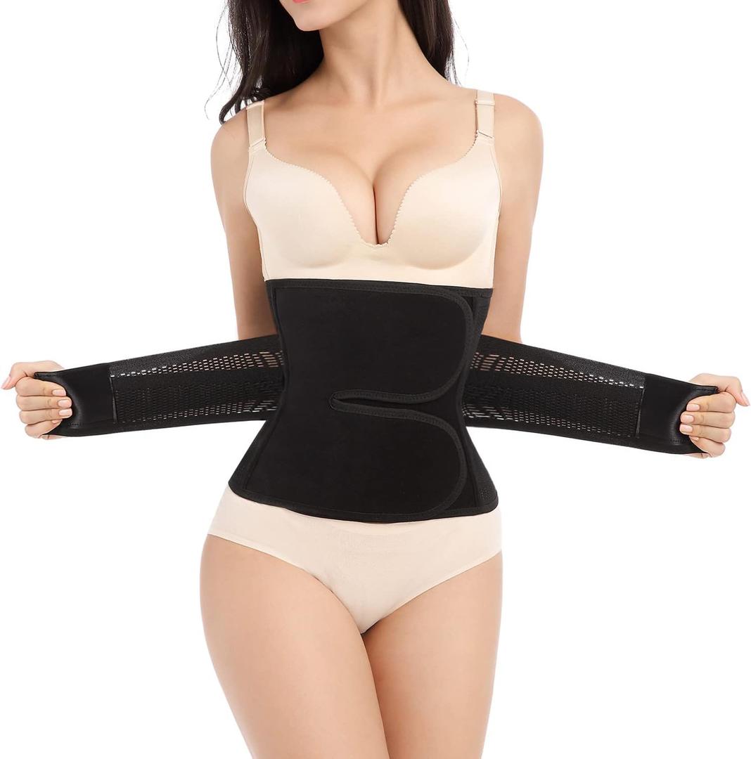 Trendyline Postpartum Belly Band,C Section Belly Binder,Abdominal Binder Post Surgery Girdle,Tummy Tuck Compression Wrap Waist Trainer (Black, Medium)