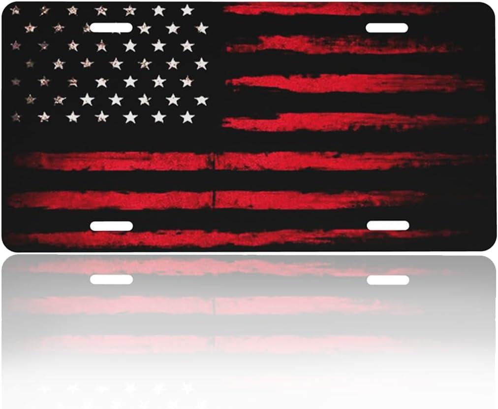 3 x Front License Plate Cover Car Decor Accessory Aluminum Metal Rust-Proof US Car Plate Novelty Vanity Tag Cover with 4 Holes for Men Women 6 * 12 in - Black Red American Flag