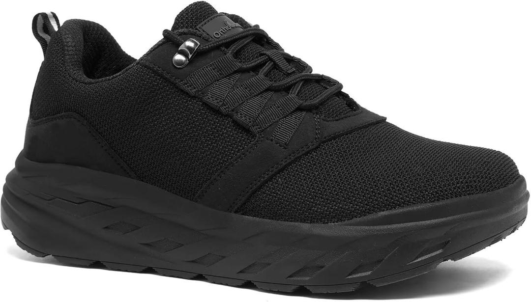 Men's Orthopedic Diabetic Wide Walking Shoes: Comfortable Plantar Fasciitis Fashion Sneakers with Arch Support, Casual Hammer Toes Swollen Tennis Work Sports Shoes for Heel and Foot Pain Relief (10.5 Wide, K1-black)