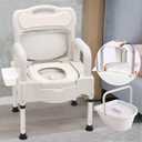 Bedside Commodes for Senior Sturdy Heavy Duty 555 lbs Support with 14.7 Inch Padded Seat Removable Handrail, Adjustable Height Adult Potty Chair Seniors, Portable Toilets for Elderly with Lid & Tray