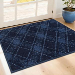 COSY HOMEER Plaid Door Mat 24" x 36",Dirt Trapper Entryway Rugs,Non-Slip Washable Farmhouse Doormat,Low Profile Welcome Mats for Paws Navy Blue