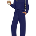 WIHOLL Two Piece Sets for Women Fall Travel Vacation Outfits Long Sleeve Lounge Sets Side Slit Wide Leg Pants 3XL