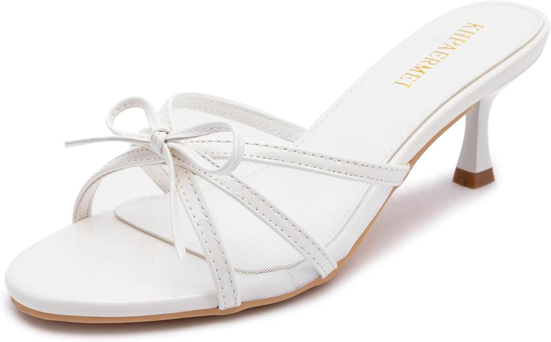 KHPAERMEI Kitten Heels for Women Round Toe Heels Vintage Sexy Slip on Mules Stiletto Party Wedding Dress Sandals, Size 8
