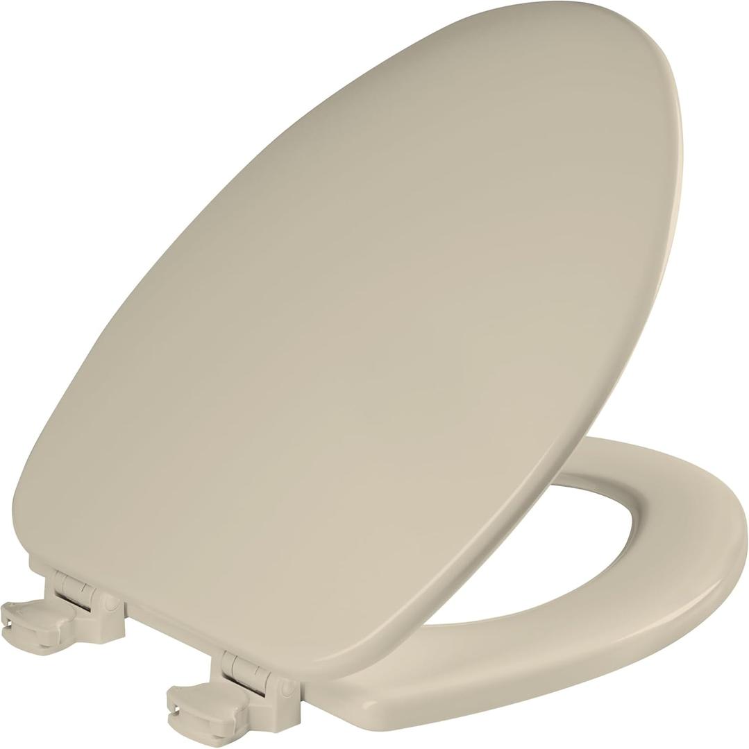 CHURCH Toilet Seat, Easy Clean Hinges Release for Deep Cleans, Durable Enameled Wood Seat, Elongated, Bone