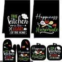 Sratte 6 Pcs Kitchen Decor Accessories Set Farmhouse Towels Pot Holders Oven Mitts Set 2 Dish Towels 2 Potholders 2 Cooking Mittens Oven Glove for Christmas Baking Cooking (Black Color)