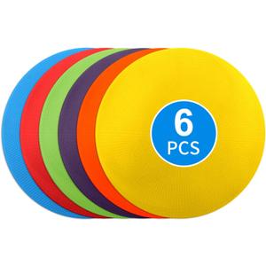 6PCS 9 inch Poly Spots Markers, Round Multiple Color Spot Marker for Games, Rubber Non-Slip Carpet Dots for Gym/PE Training